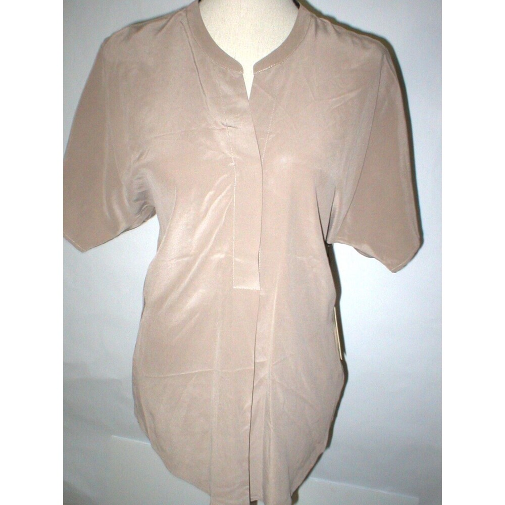 New Ecru NWT $174 Dark Tan Beige Womens Top Blouse S Silk Light Brown SS Small